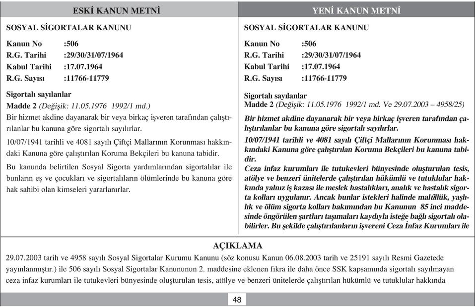 10/07/1941 tarihli ve 4081 say l Çiftçi Mallar n n Korunmas hakk ndaki Kanuna göre çal flt r lan Koruma Bekçileri bu kanuna tabidir.