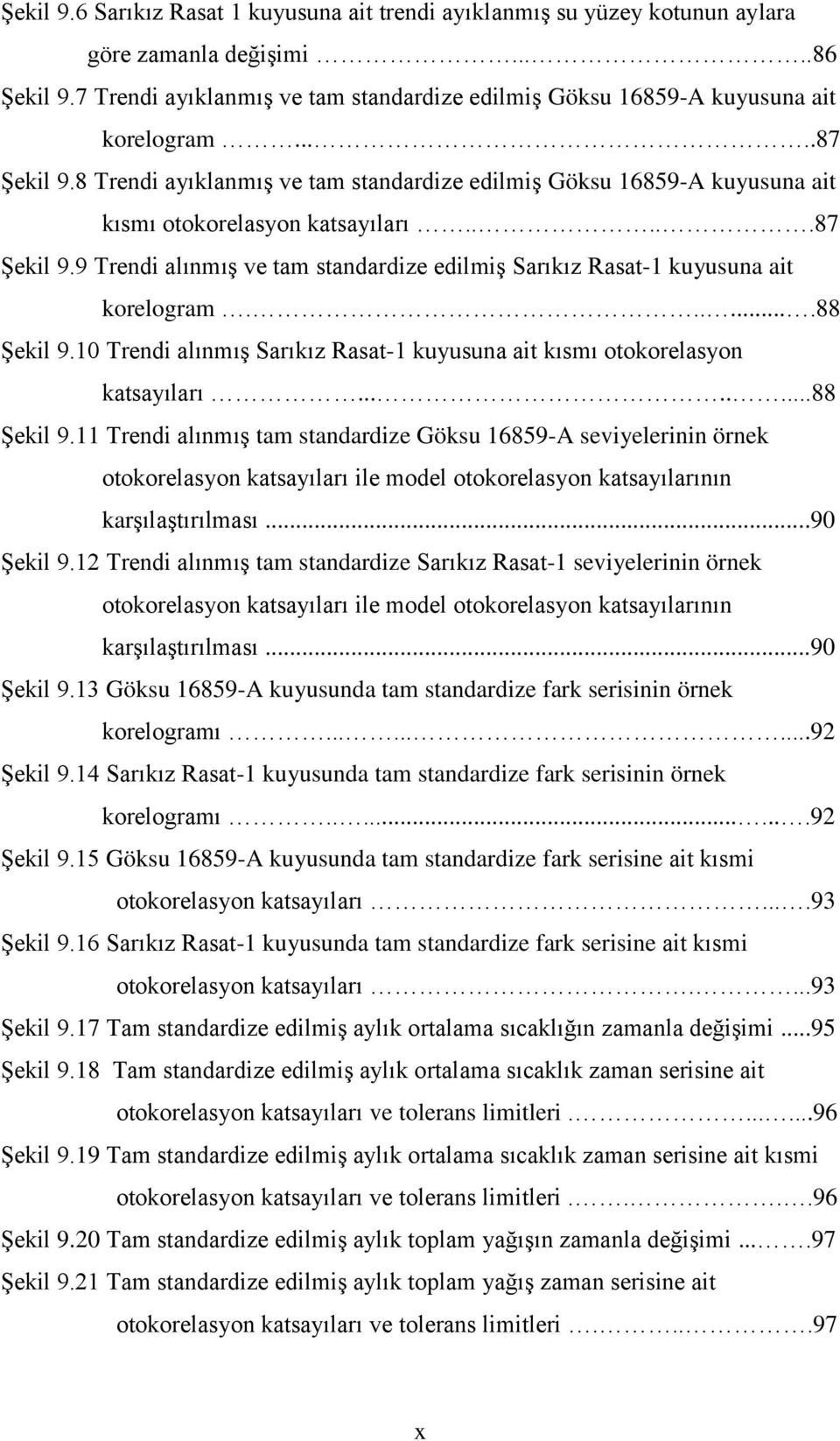 8 Trendi ayıklanmış ve tam standardize edilmiş Göksu 16859-A kuyusuna ait kısmı otokorelasyon katsayıları.....87 Şekil 9.