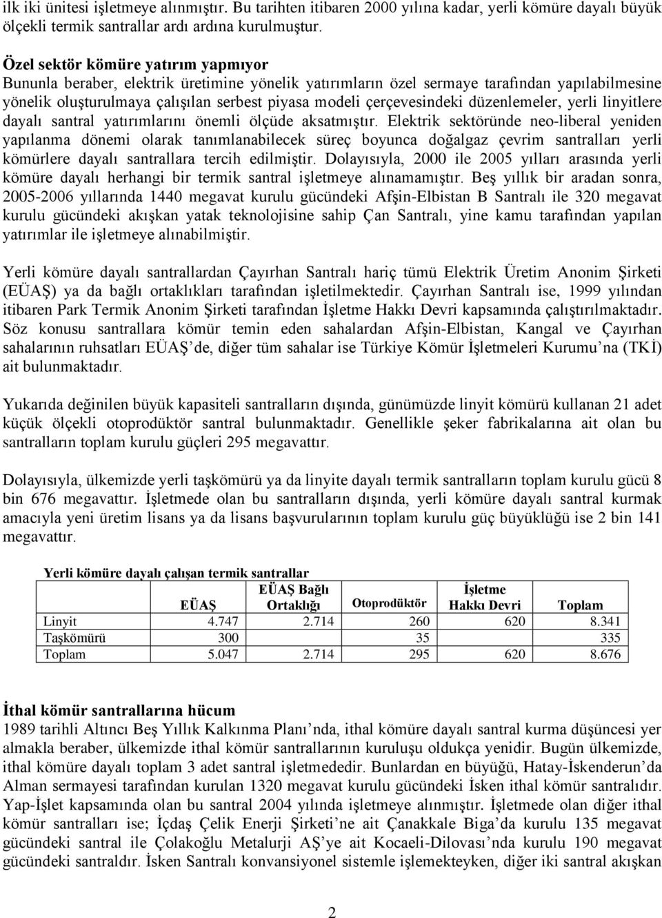 çerçevesindeki düzenlemeler, yerli linyitlere dayalı santral yatırımlarını önemli ölçüde aksatmıştır.