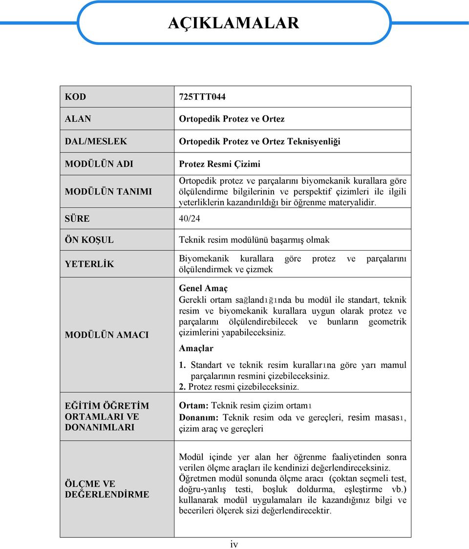 ÖN KOŞUL YETERLİK MODÜLÜN AMACI EĞİTİM ÖĞRETİM ORTAMLARI VE DONANIMLARI Teknik resim modülünü başarmış olmak Biyomekanik kurallara göre protez ve parçalarını ölçülendirmek ve çizmek Genel Amaç