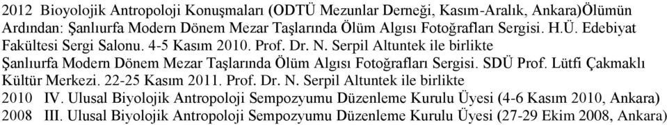 Serpil Altuntek ile birlikte Şanlıurfa Modern Dönem Mezar Taşlarında Ölüm Algısı Fotoğrafları Sergisi. SDÜ Prof. Lütfi Çakmaklı Kültür Merkezi. 22-25 Kasım 2011.