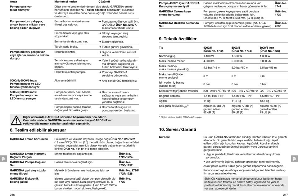 Teslim edilebilir aksesuar ) kullanınız ve devreye almadan önce dolum ağzı 7 üzerinden basma sıvısı doldurunuz. Emme hortumundaki emme filtresi boș çekiyor. Emme filtresi veya geri akıș stopu tıkalı.