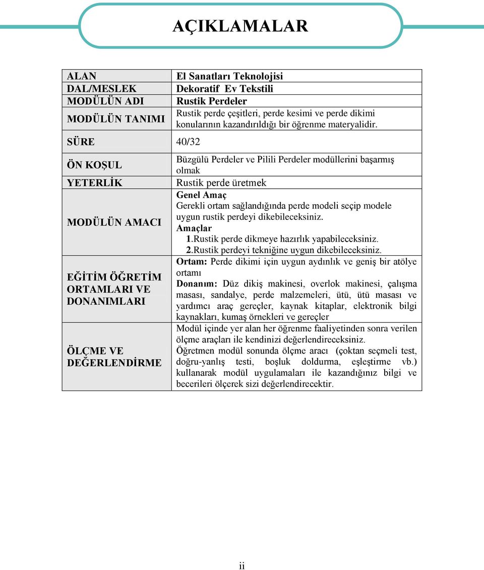 Büzgülü Perdeler ve Pilili Perdeler modüllerini başarmış olmak Rustik perde üretmek Genel Amaç Gerekli ortam sağlandığında perde modeli seçip modele uygun rustik perdeyi dikebileceksiniz. Amaçlar 1.