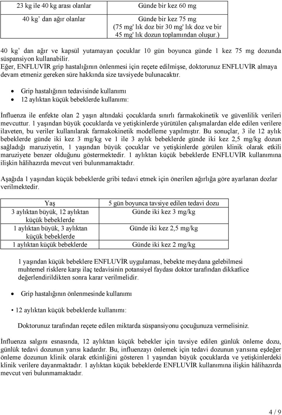 Eğer, ENFLUVİR grip hastalığının önlenmesi için reçete edilmişse, doktorunuz ENFLUVİR almaya devam etmeniz gereken süre hakkında size tavsiyede bulunacaktır.