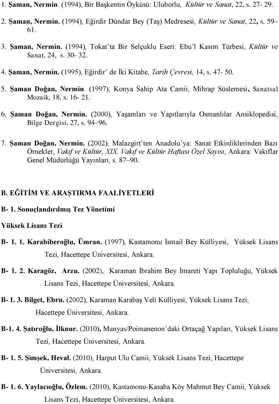 Şaman Doğan, Nermin. (2000), Yaşamları ve Yapıtlarıyla Osmanlılar Ansiklopedisi, Bilge Dergisi, 27, s. 94 96. 7. Şaman Doğan, Nermin.