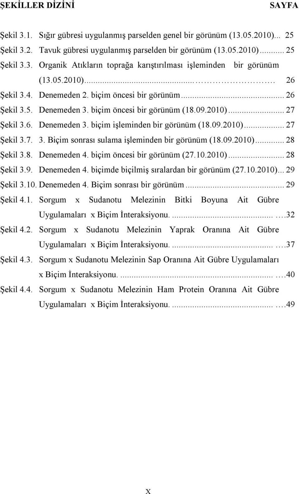 09.2010)... 28 Şekil 3.8. Denemeden 4. biçim öncesi bir görünüm (27.10.2010)... 28 Şekil 3.9. Denemeden 4. biçimde biçilmiş sıralardan bir görünüm (27.10.2010)... 29 Şekil 3.10. Denemeden 4. Biçim sonrası bir görünüm.