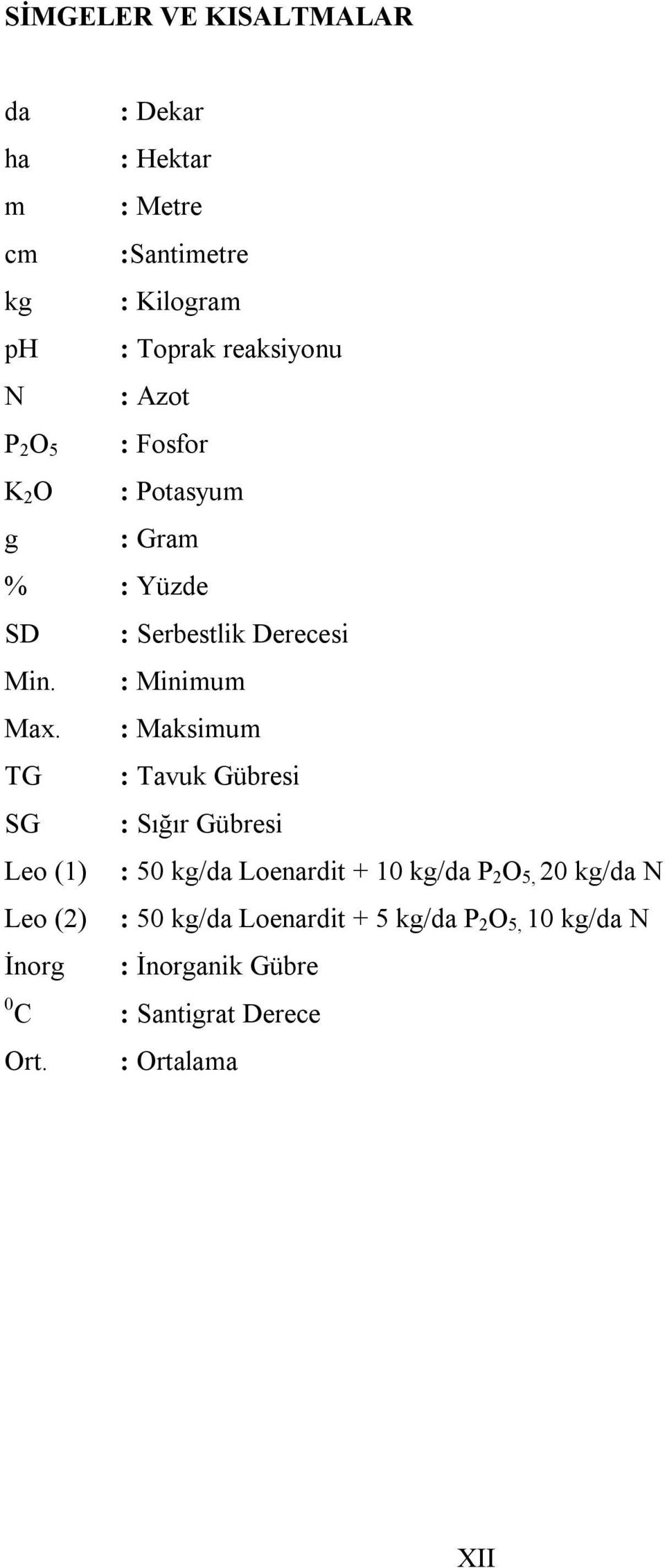 : Maksimum TG : Tavuk Gübresi SG : Sığır Gübresi Leo (1) : 50 kg/da Loenardit + 10 kg/da P 2 O 5, 20 kg/da N Leo