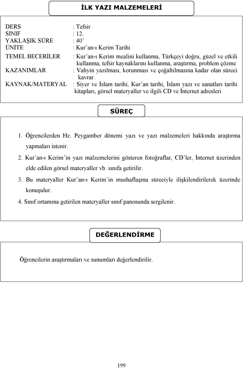 KAZANIMLAR : Vahyin yazılması, korunması ve çoğaltılmasına kadar olan süreci kavrar.