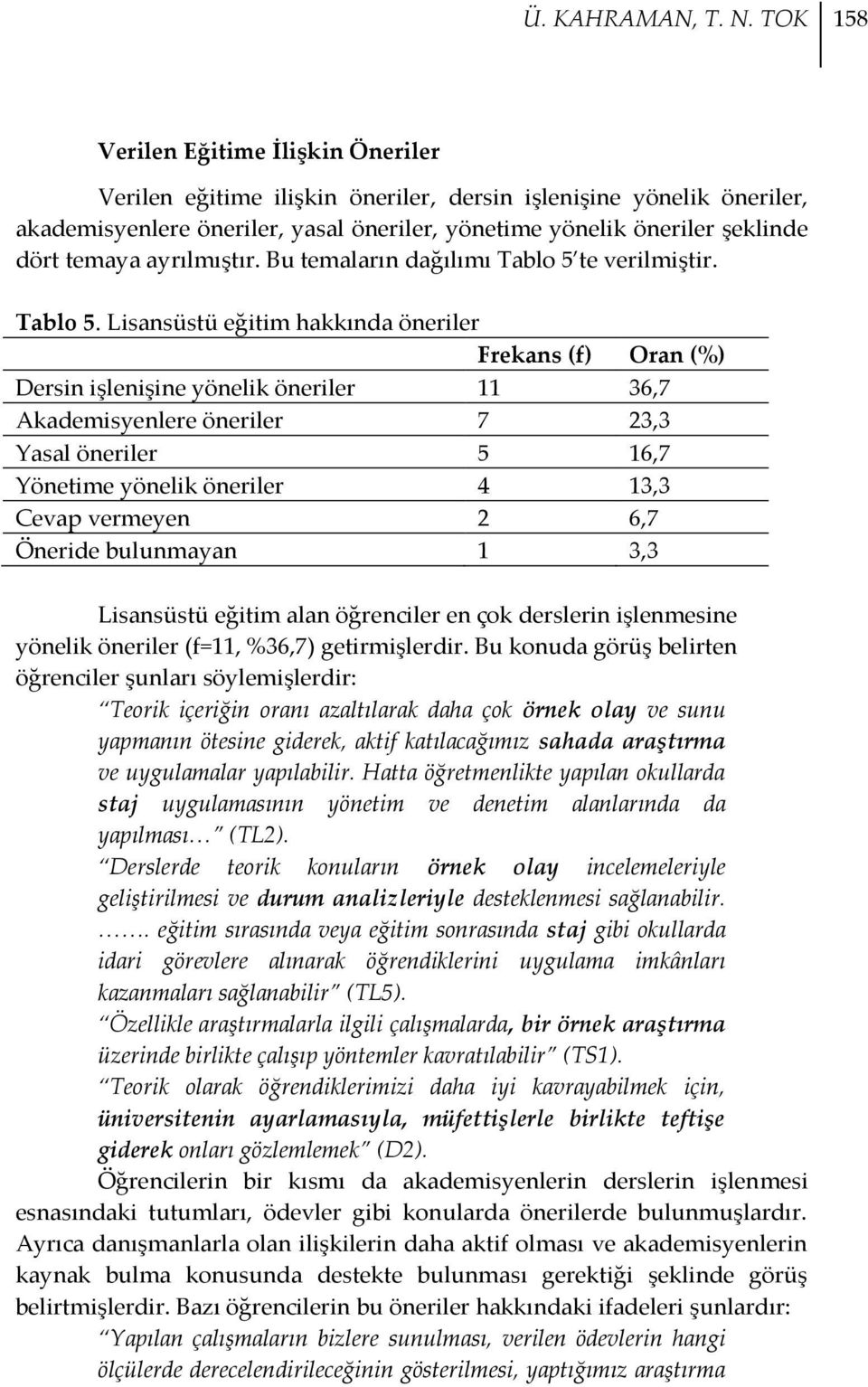 ayrılmıştır. Bu temaların dağılımı Tablo 5 