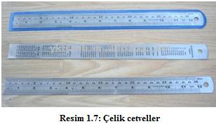 1.2.1.3. Çelik Cetveller Ölçme ve ölçü taģımaya yarayan çelik cetveller ince kenarlıdır. Marka çizgisi çizmeye yarayan çelik cetveller ise kalın kenarlı olur. 1.2.1.4.