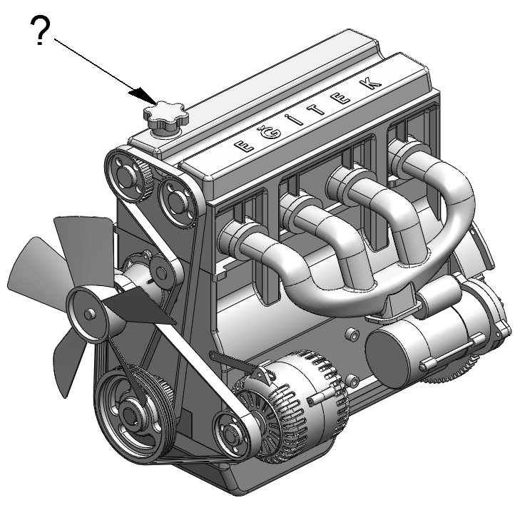 5. GRUP MOTOR ve ARAÇ TEKNİĞİ BİLGİSİ Y 3. Aşağıdakilerden hangisi yakıt enjeksiyon sisteminin parçasıdır? A) Buji B) Karter C) Distribütör D) Enjektör 8. Şekilde soru işareti (?