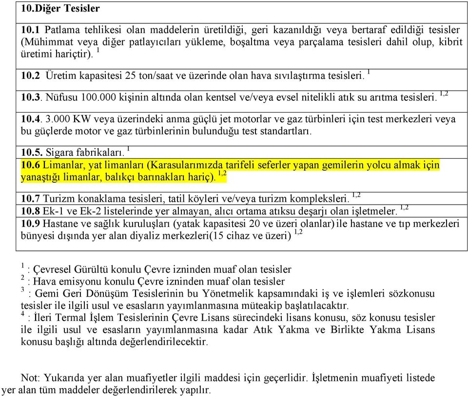 üretimi hariçtir). 1 10.2 Üretim kapasitesi 25 ton/saat ve üzerinde olan hava sıvılaştırma tesisleri. 1 10.3. Nüfusu 100.