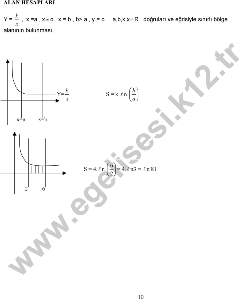 bölge alanının bulunması. Y= x k b S = k.