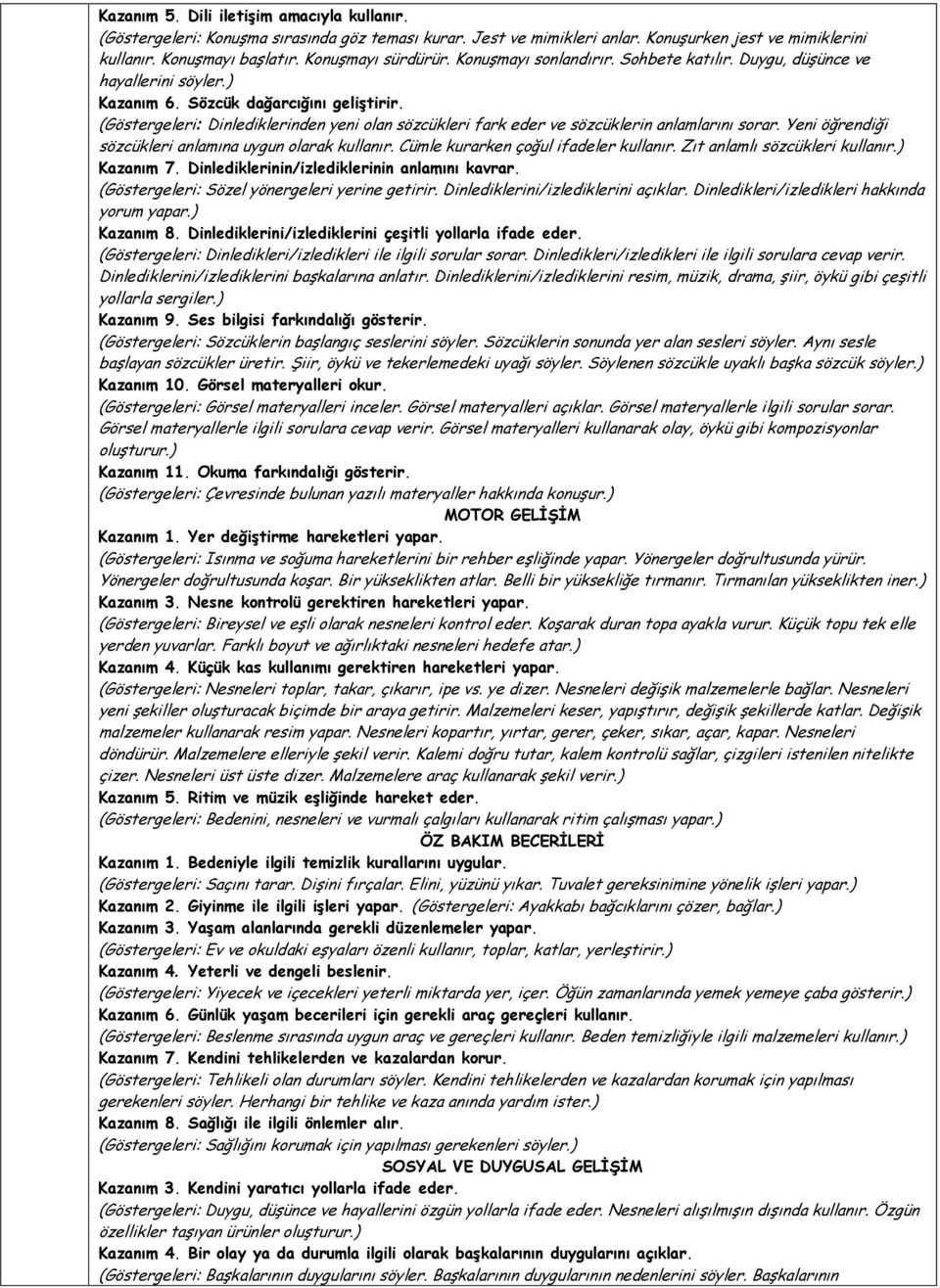 (Göstergeleri: Dinlediklerinden yeni olan sözcükleri fark eder ve sözcüklerin anlamlarını sorar. Yeni öğrendiği sözcükleri anlamına uygun olarak kullanır. Cümle kurarken çoğul ifadeler kullanır.