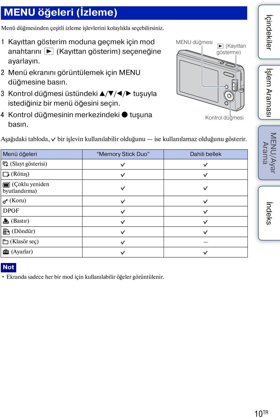 3 Kontrol düğmesi üstündeki v/v/b/b tuşuyla istediğiniz bir menü öğesini seçin. 4 Kontrol düğmesinin merkezindeki z tuşuna basın.