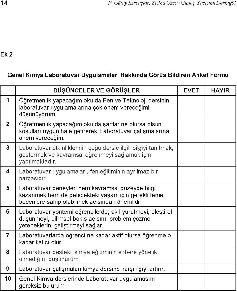 2 Öğretmenlik yapacağım okulda şartlar ne olursa olsun koşulları uygun hale getirerek, Laboratuvar çalışmalarına önem vereceğim.