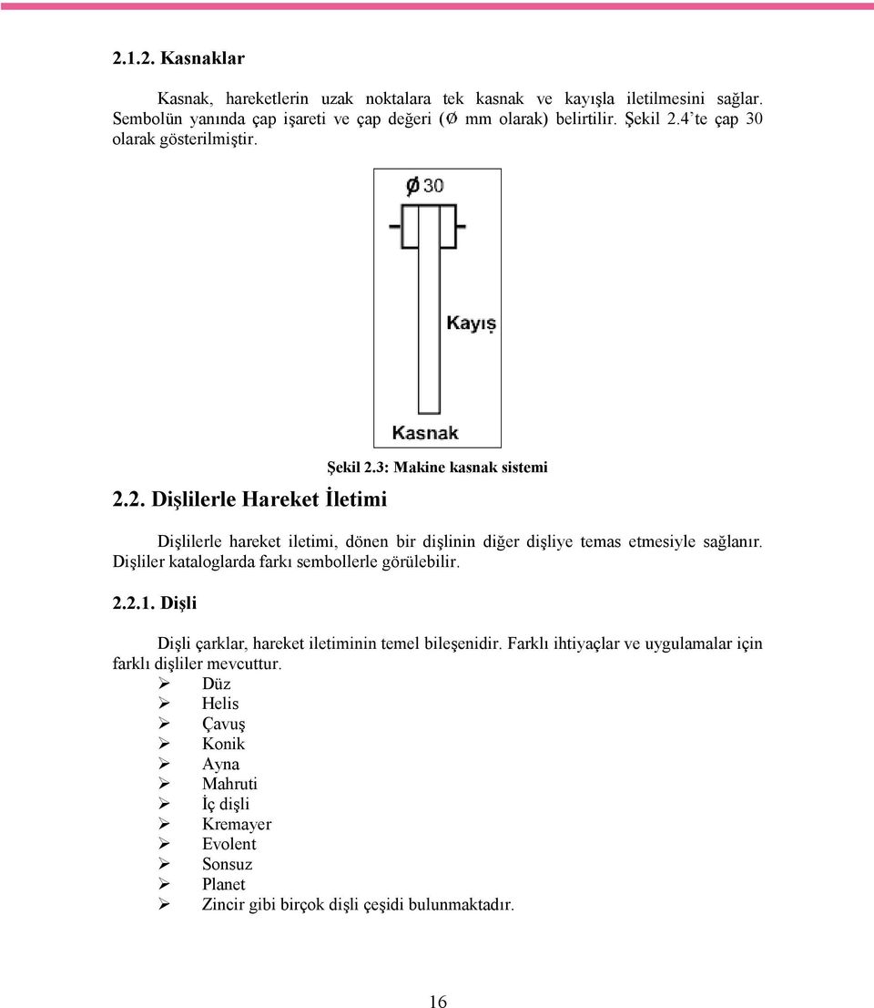 3: Makine kasnak sistemi Dişlilerle hareket iletimi, dönen bir dişlinin diğer dişliye temas etmesiyle sağlanır. Dişliler kataloglarda farkı sembollerle görülebilir. 2.