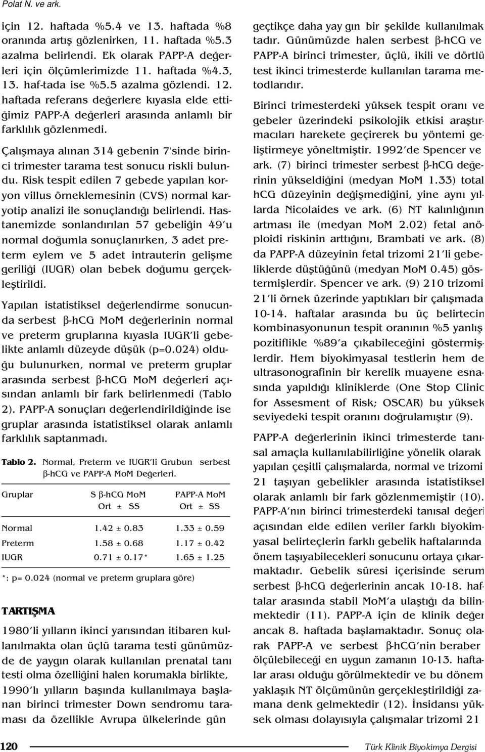 Çal flmaya al nan 314 gebenin 7'sinde birinci trimester tarama test sonucu riskli bulundu.