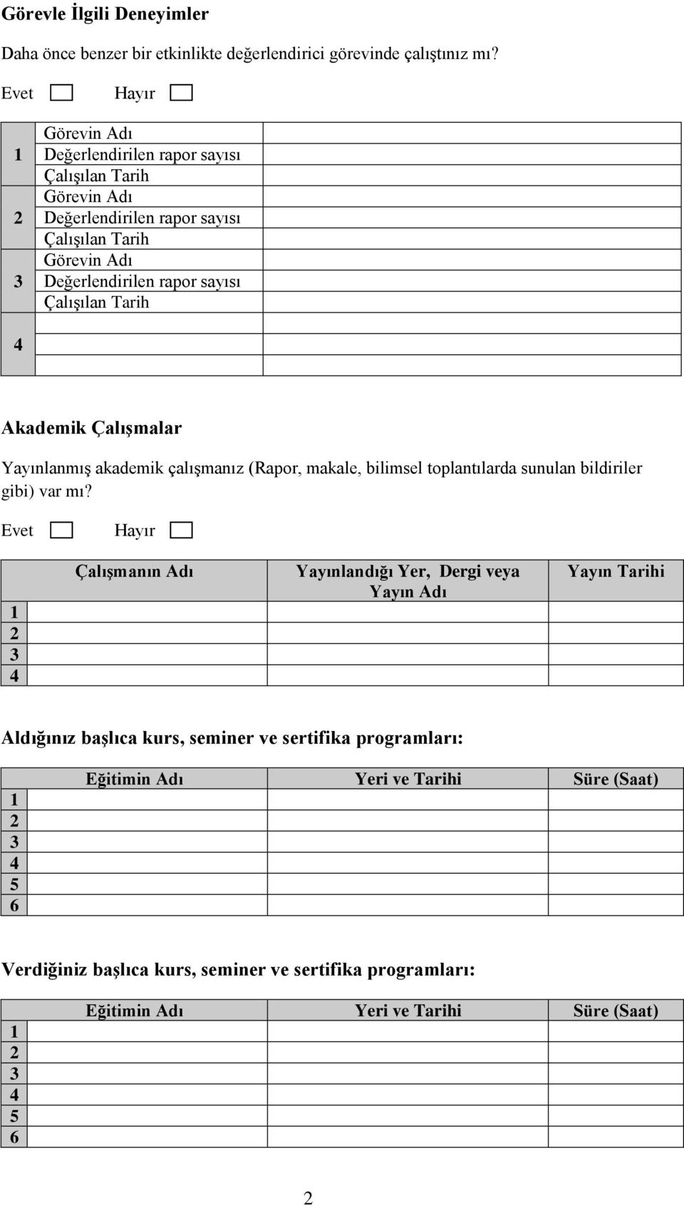 Çalışılan Tarih 4 Akademik Çalışmalar Yayınlanmış akademik çalışmanız (Rapor, makale, bilimsel toplantılarda sunulan bildiriler gibi) var mı?