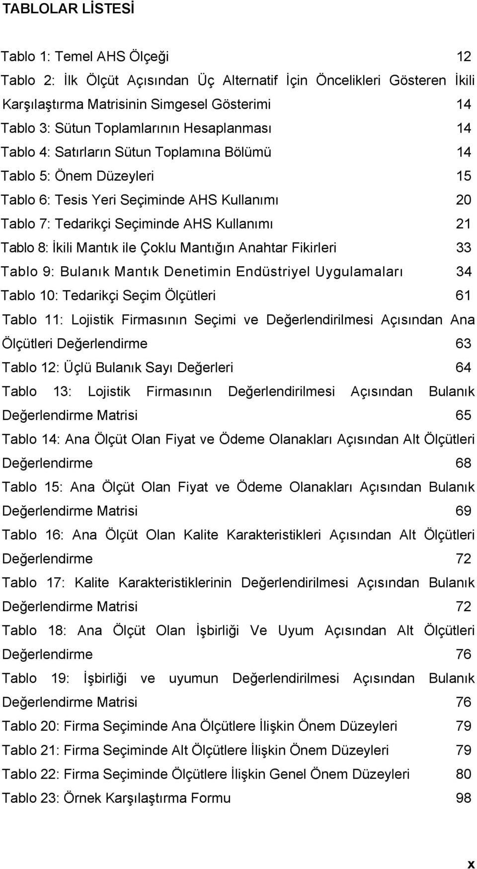 ile Çoklu Mantığın Anahtar Fikirleri 33 Tablo 9: Bulanık Mantık Denetimin Endüstriyel Uygulamaları 34 Tablo 0: Tedarikçi Seçim Ölçütleri 6 Tablo : Lojistik Firmasının Seçimi ve Değerlendirilmesi