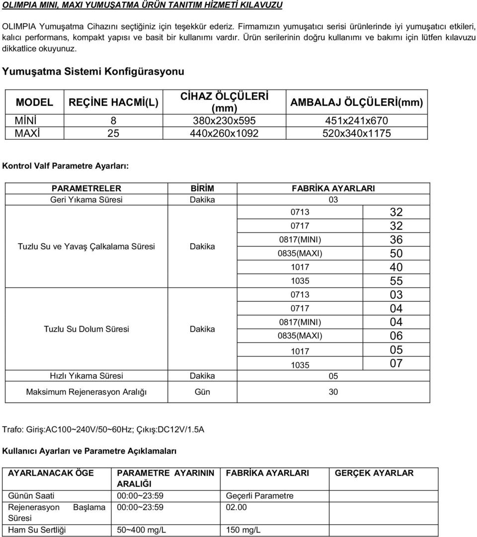 Ürün serilerinin doğru kullanımı ve bakımı için lütfen kılavuzu dikkatlice okuyunuz.