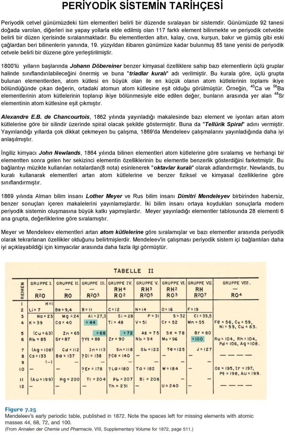 Bu elementlerden altın, kalay, cıva, kurşun, bakır ve gümüş gibi eski çağlardan beri bilinenlerin yanında, 19.