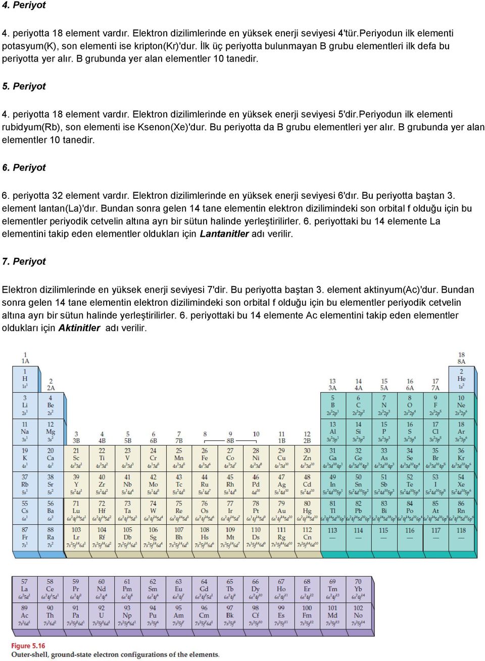 Elektron dizilimlerinde en yüksek enerji seviyesi 5'dir.Periyodun ilk elementi rubidyum(rb), son elementi ise Ksenon(Xe)'dur. Bu periyotta da B grubu elementleri yer alır.