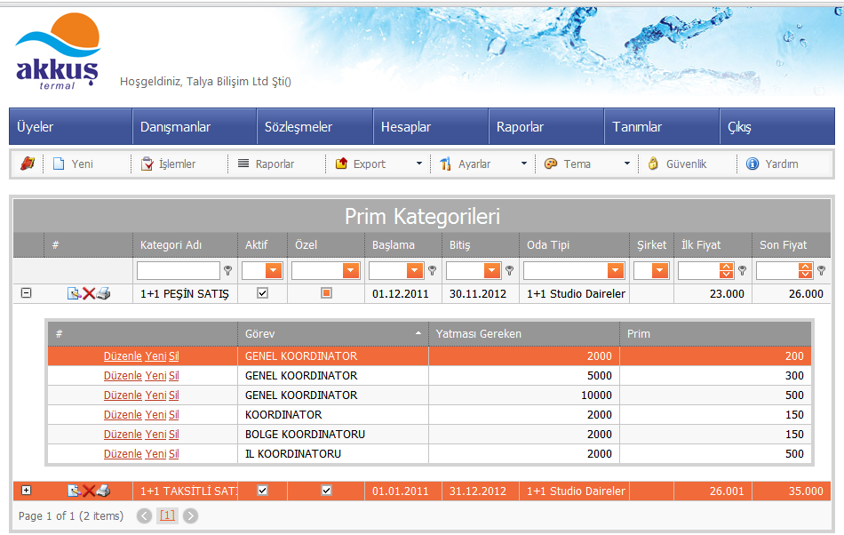 Prim Sisteminin Tanımlanması (Prim Kategorileri) Prim kategorileri bir satış olduğunda o satışla ilgili her pozisyondaki kişinin alacağı primleri ve bu primleri ne kadar ödeme yapıldığında almaya hak