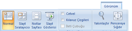 Slayt Gösterisi Menüsü: Baştan: Sunumu 1. Slayttan itibaren çalıştırır. Geçiş Sesi:Sonraki slayta geçerken çalınacak kısa sesi ayarlarız. Geçiş Hızı:Sonraki slayta geçişin hızını ayarlarız.