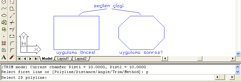 ġekil 2.2: Fillet uygulamasına ait örnek nesne görünümü 2.6.2. Chamfer (Pah Kırma) Komutu Chamfer komutu çizgilerin köģelerine pah vermek için kullanılır. Pah, bir nesnenin kırılmasıdır.