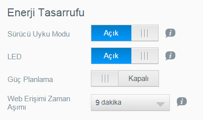 AYARLARI YAPILANDIRMA Enerji Tasarrufu Enerji Tasarrufu alanları, My Cloud aygıtınızı çalıştırmak için gerekli enerjiyi azaltmanızı sağlar.