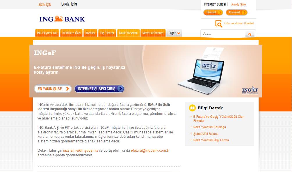 İnternet şubesinden kurumsal bankacılık seçilir.