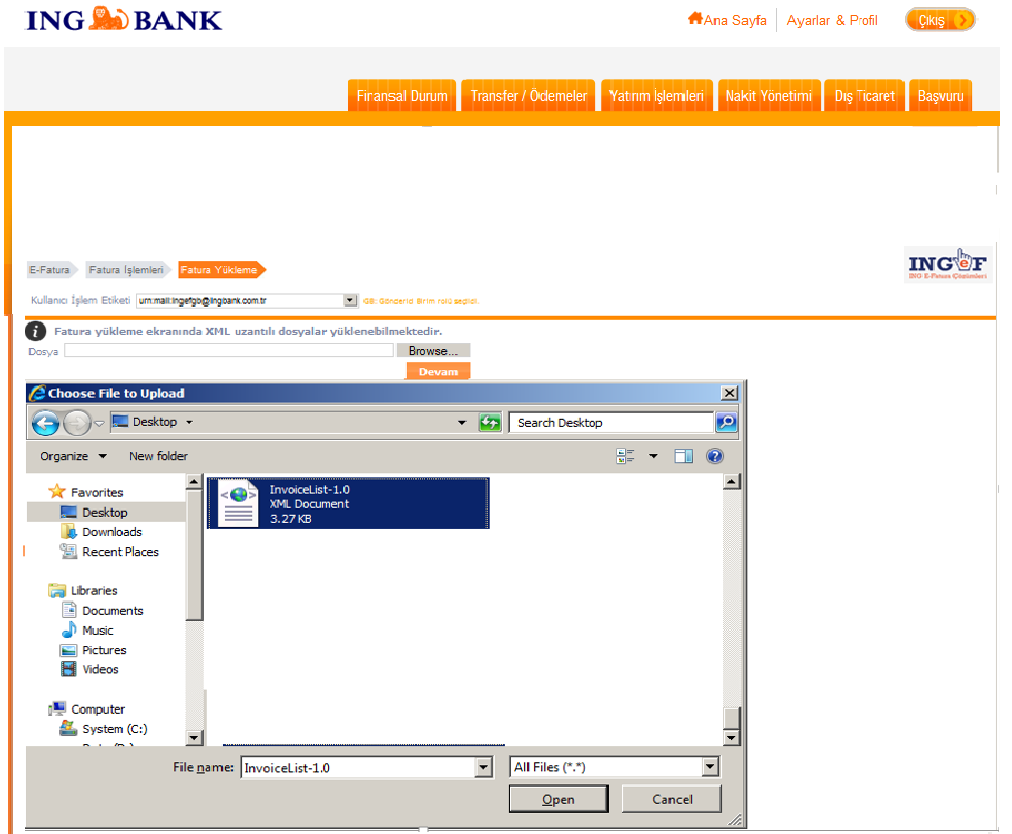 Fatura yüklemesini yapacak olan