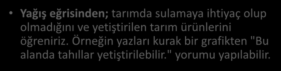 İklim grafiklerinin sıcaklık eğrisinden; yola çıkılarak bir bölgede yetiştirilen tarım ürünleri tespit edilebilir.