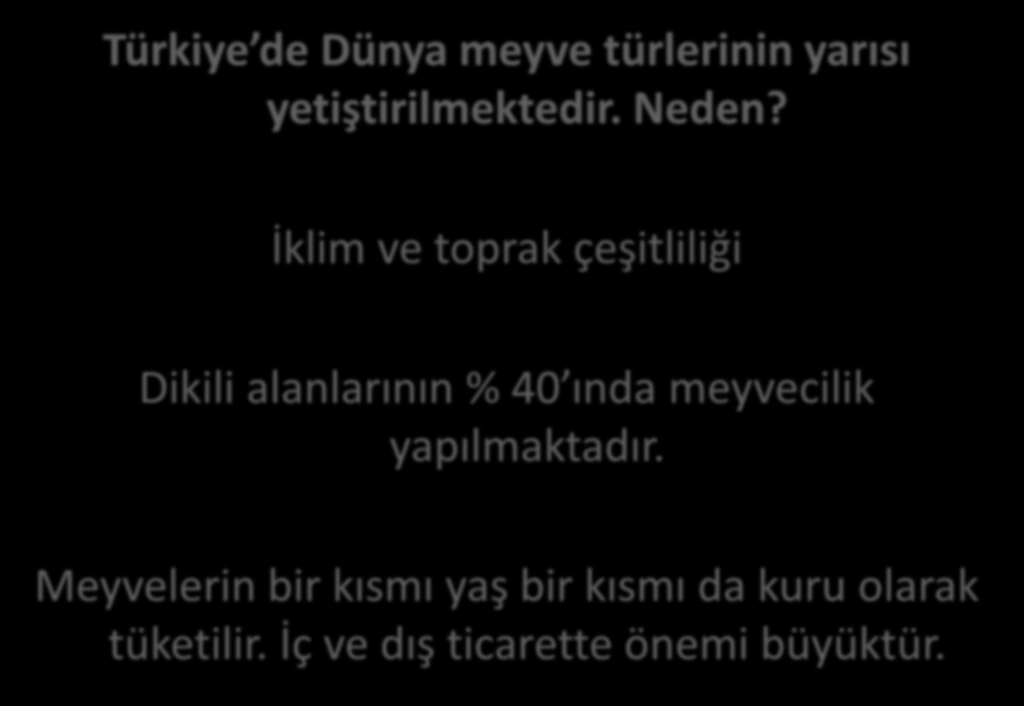 Türkiye de Dünya meyve türlerinin yarısı yetiştirilmektedir. Neden?