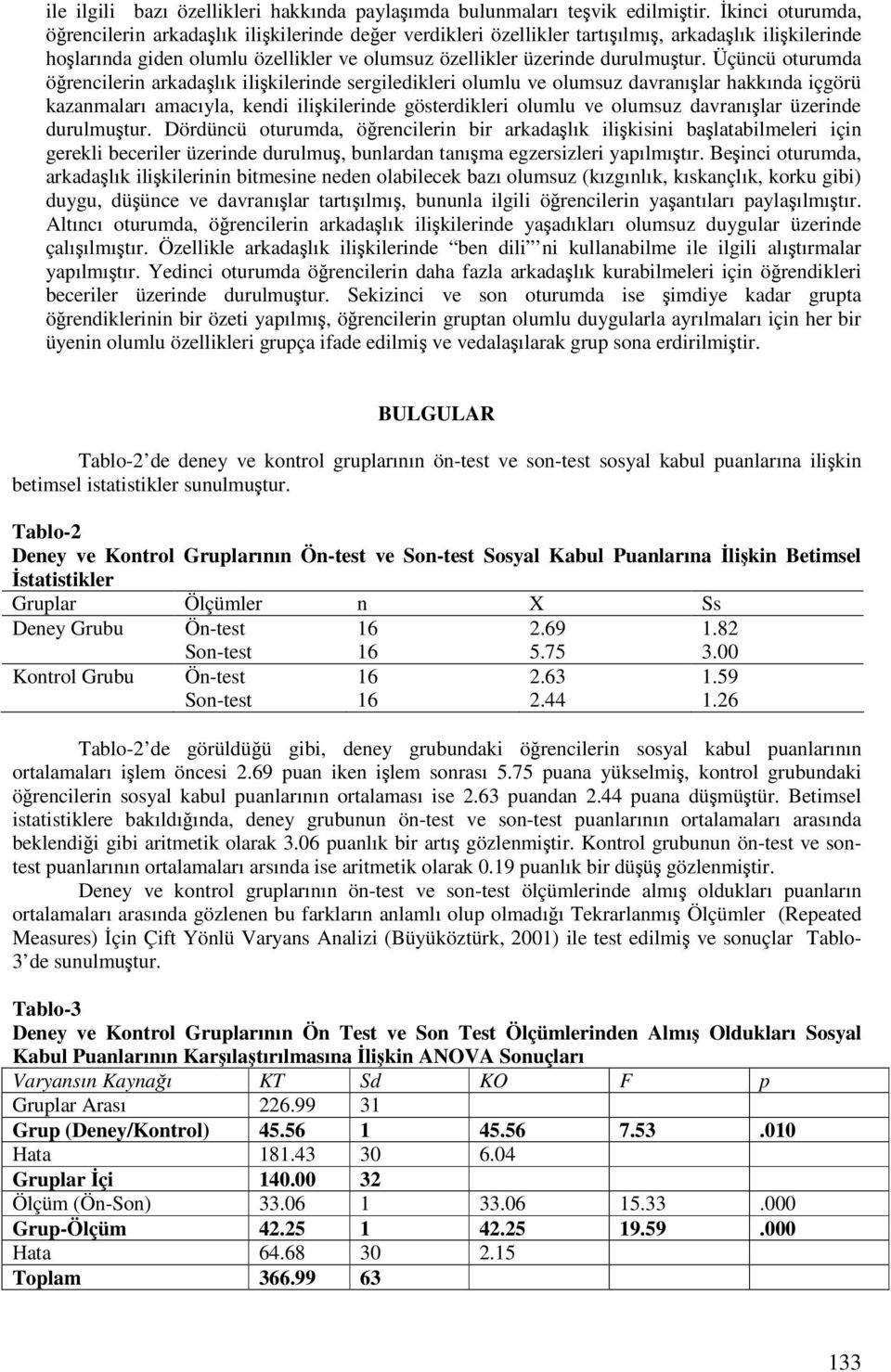 Üçüncü oturumda örencilerin arkadalık ilikilerinde sergiledikleri olumlu ve olumsuz davranılar hakkında içgörü kazanmaları amacıyla, kendi ilikilerinde gösterdikleri olumlu ve olumsuz davranılar