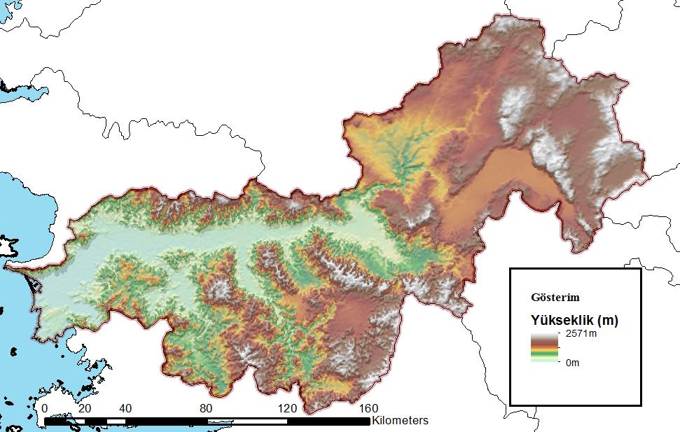 Şekil 3-2 Büyük Menderes Havzası Topografyası Büyük Menderes Nehri havzanın başlıca akarsuyudur.