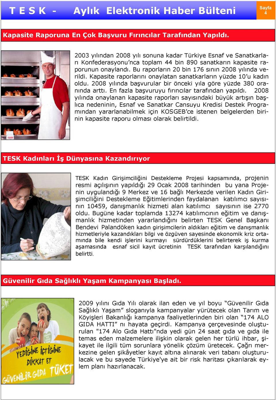 Kapasite raporlarını onaylatan sanatkarların yüzde 10 u kadın oldu. 2008 yılında başvurular bir önceki yıla göre yüzde 380 oranında arttı. En fazla başvuruyu fırıncılar tarafından yapıldı.