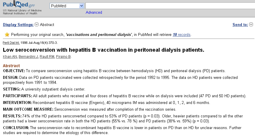 Hepatit B aģı yanıt oranlarının karģılaģtırılması (PD vs HD) 47 PD (retrospektif) vs 50 HD hastası (prospektif) Engerix, 40 mcg IM, 0,1, 2 ve 6.
