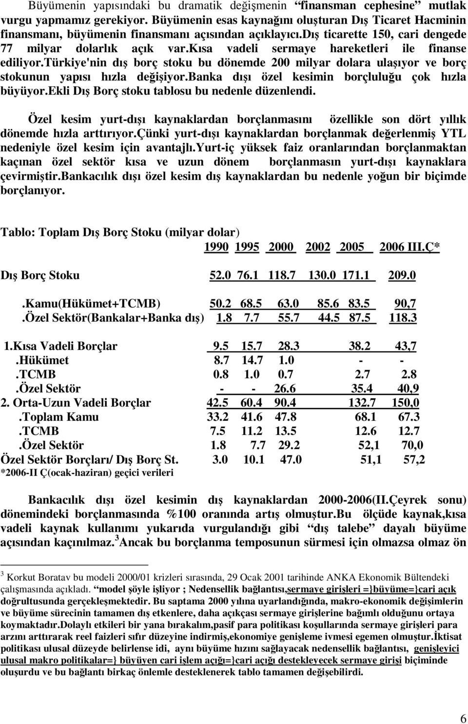 kısa vadeli sermaye hareketleri ile finanse ediliyor.türkiye'nin dı borç stoku bu dönemde 200 milyar dolara ulaıyor ve borç stokunun yapısı hızla deiiyor.