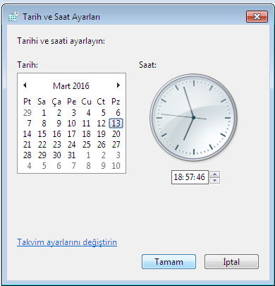 Tarih ve Saat Özellikleri adını taşıyan bu pencerenin solundaki Tarih bölümünden, istediğiniz ayı, yılı ve günü seçebilirsiniz.