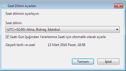 Saat Dilimi değiştirilmek istendiğinde bölgelere göre değişiklik yapılabilir.