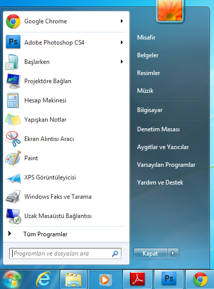 Başlat Menüsü veya Windows 7 deki herhangi bir menüde çok sayıda satır bulunmaktadır.