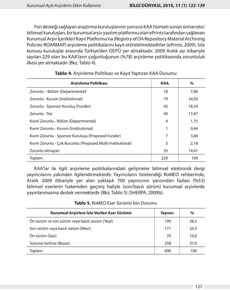 ettirebilmektedirler (eprints, 2009). Söz konusu kuruluşlar arasında Türkiye den ODTÜ yer almaktadır.