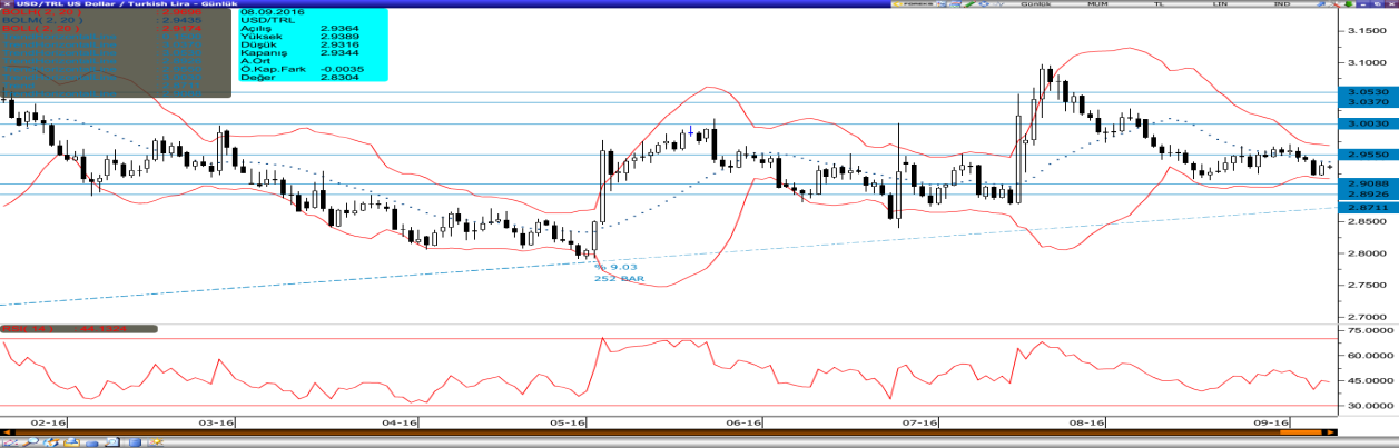 Dolar/Lira Varlık Cinsi Son Değer Kapanış 5 Günlük H.O. 20 Günlük H.O. 50 Günlük H.O. 100 Günlük H.O. 200 Günlük H.O. USDTRY 2.9608 2.9630 2.9525 2.9546 2.9583 2.9335 2.