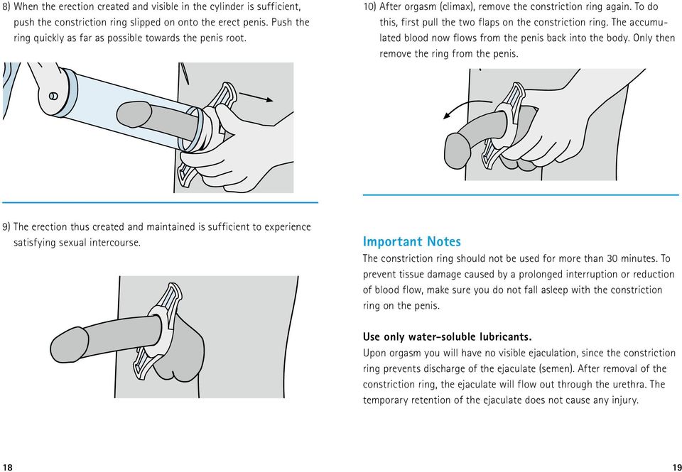 Only then remove the ring from the penis. 9) The erection thus created and maintained is sufficient to experience satisfying sexual intercourse.