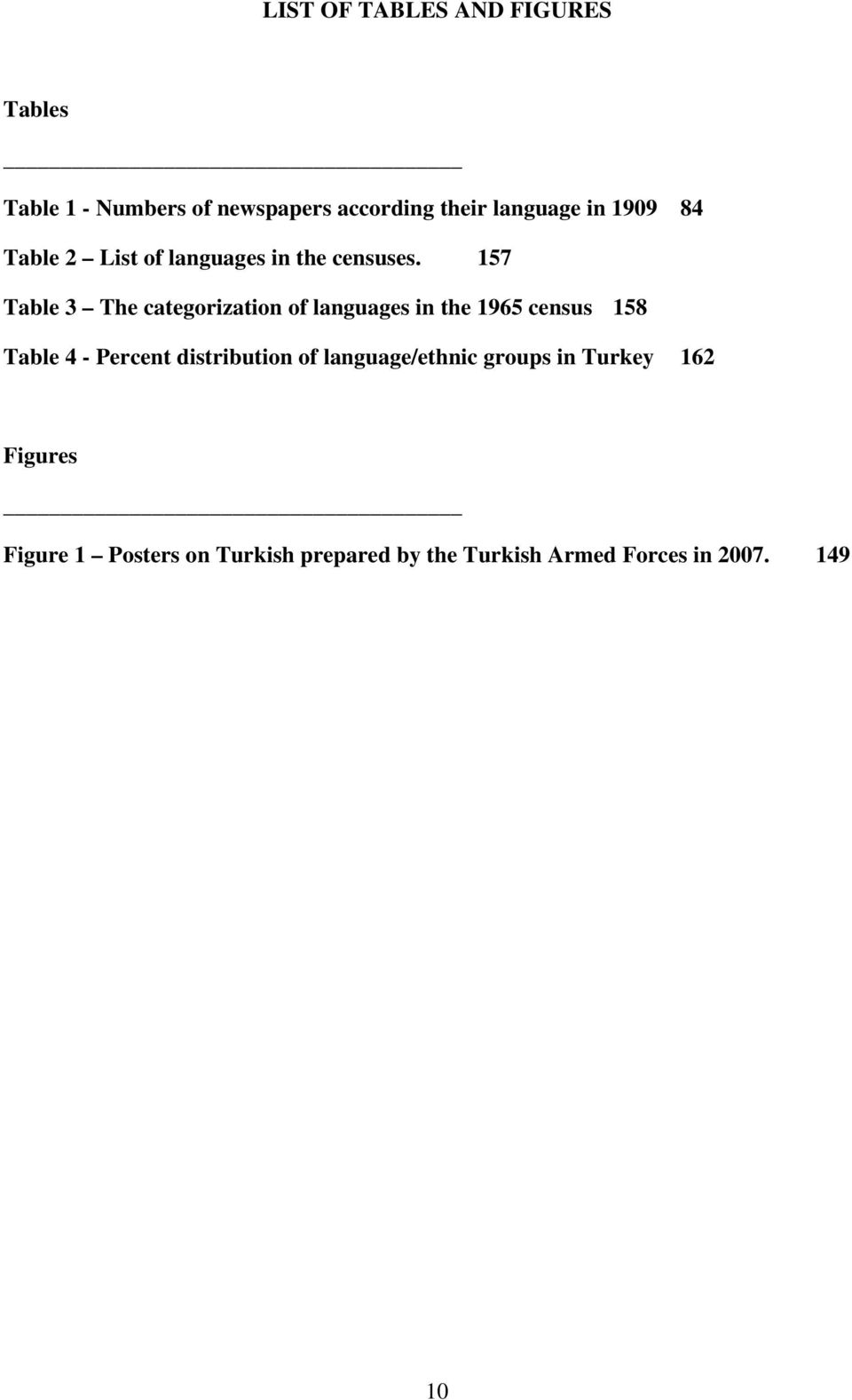 157 Table 3 The categorization of languages in the 1965 census 158 Table 4 - Percent