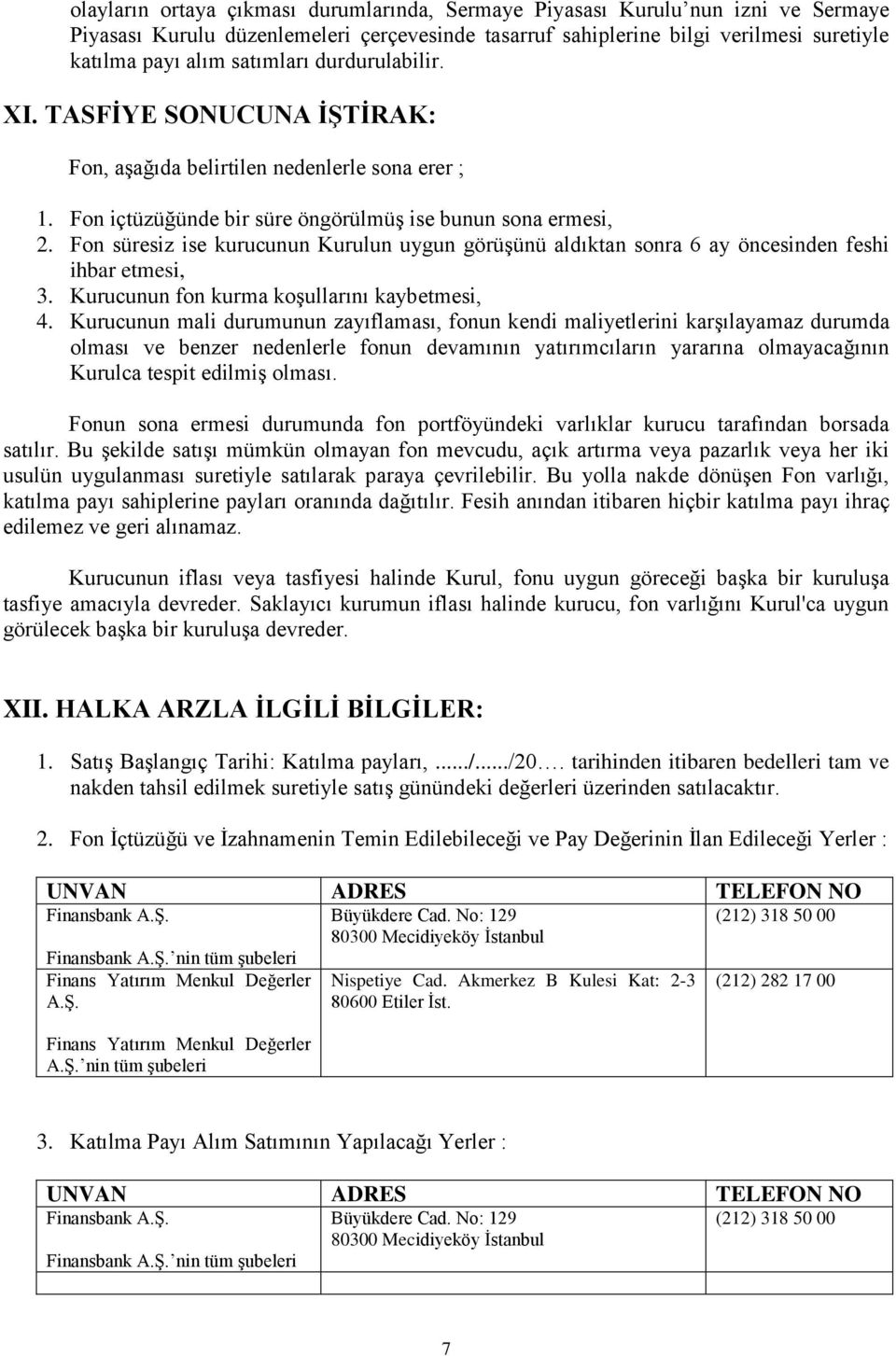 Fon süresiz ise kurucunun Kurulun uygun görüşünü aldıktan sonra 6 ay öncesinden feshi ihbar etmesi, 3. Kurucunun fon kurma koşullarını kaybetmesi, 4.