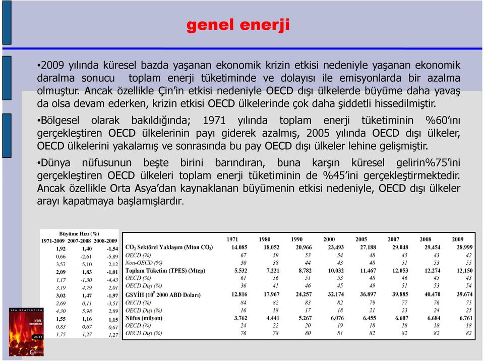 Bölgesel olarak bakıldığında; 1971 yılında toplam enerji tüketiminin %60 ını gerçekleştiren OECD ülkelerinin payı giderek azalmış, 2005 yılında OECD dışı ülkeler, OECD ülkelerini yakalamış ve