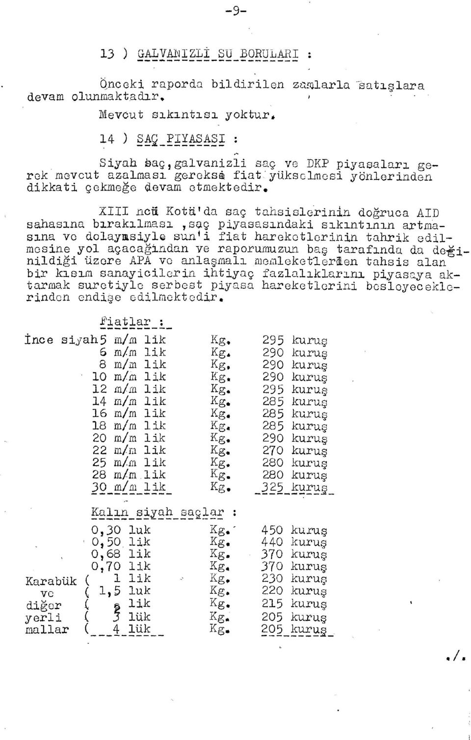 doğruca AID sahasına bırakılması,sa ç piyasasındaki sıkıntının artmasına ve dolaymsiyl e sun*i fia t hareketlerinin tahri k edil - mesine yol açacağından ve raporumuzun ba ş tarafınd a d a